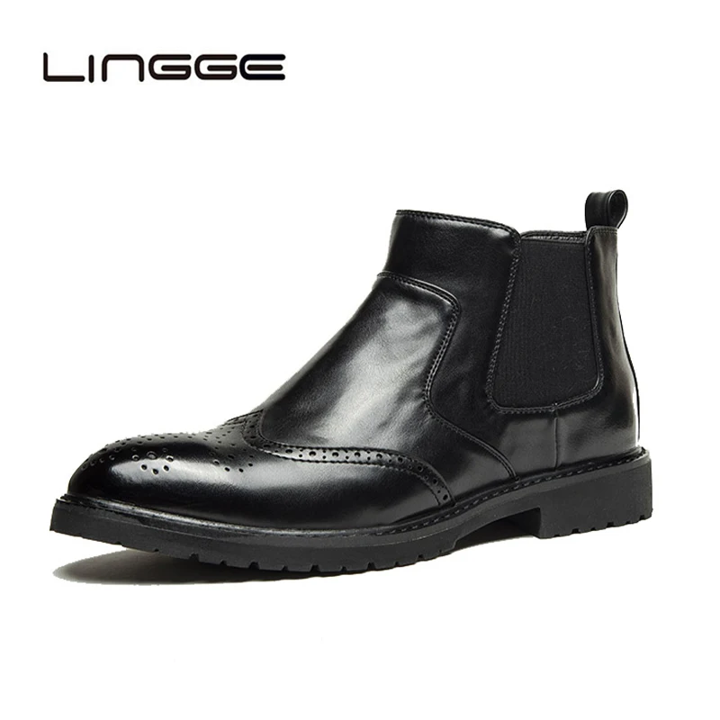 LINGGE Men Classic Slip on Brogue Ankle Chelsea Boots Male Pointed Toe Short Booties Office Dress Chelsea Shoes
LINGGE Men Classic Slip on Brogue Ankle Chelsea Boots Male Pointed Toe Short Booties Office Dress Chelsea Shoes