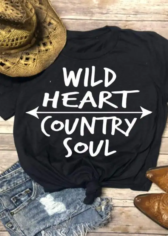 Женская футболка в стиле Харадзюку Wild Heart кантри Soul топы с графическим принтом