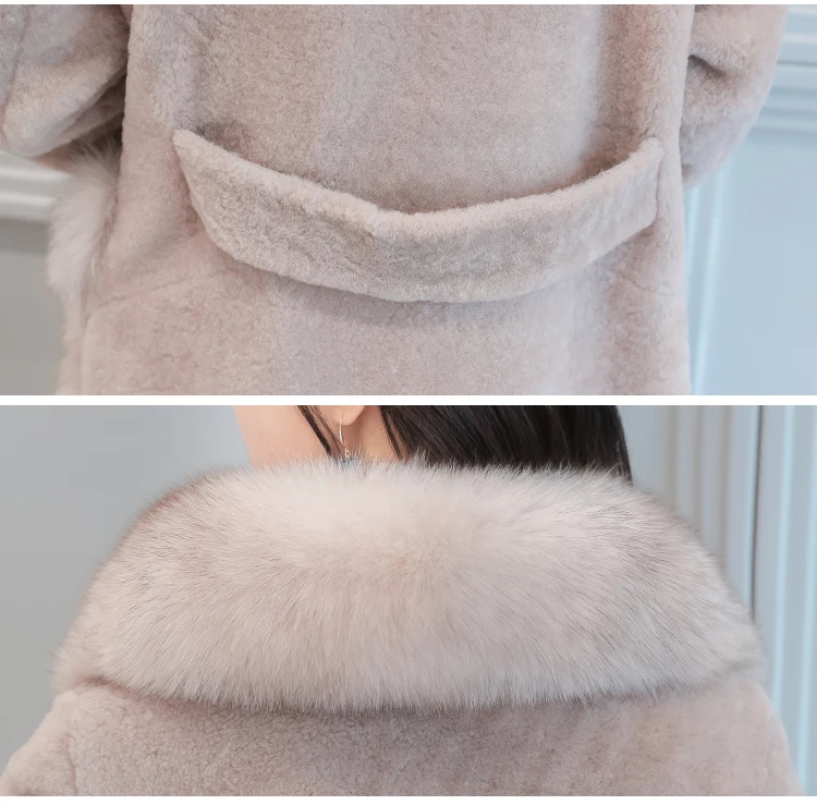 2018 Autumn And Winter Sheep Sheared Coat Women Medium Long Faux Fur Coat High Imitation Fox Fur Collar Manteau Femme Hiver AS080 (25)