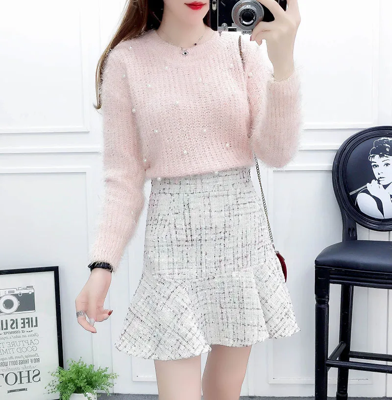 pullover sweater top loose & skirt grid suit knitting sweaters tweed fishtail skirts girl outfit autumn winter basic vestido
pullover sweater top loose & skirt grid suit knitting sweaters tweed fishtail skirts girl outfit autumn winter basic vestido