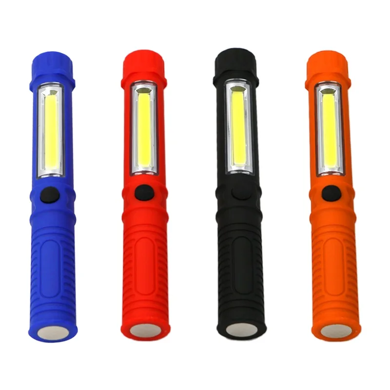 

LED COB Flashlight Handle Work Pen Holder Magnet Flashlight LED Lamp 3W Dry Battery Waterproof Plastic Mini Portable Torch Light