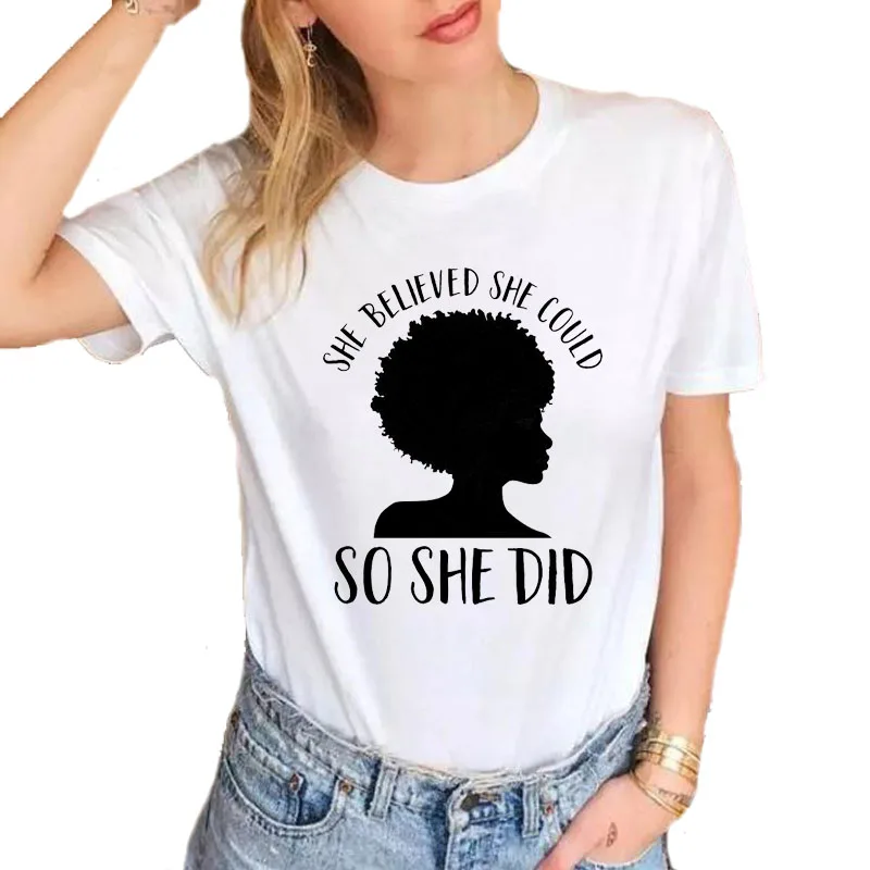 Black Girl Magic T-Shirt Woman She Believed She Could Letter T-shirts for women Soft Beautiful African Casual White Tops S1778
Black Girl Magic T-Shirt Woman She Believed She Could Letter T-shirts for women Soft Beautiful African Casual White Tops S1778