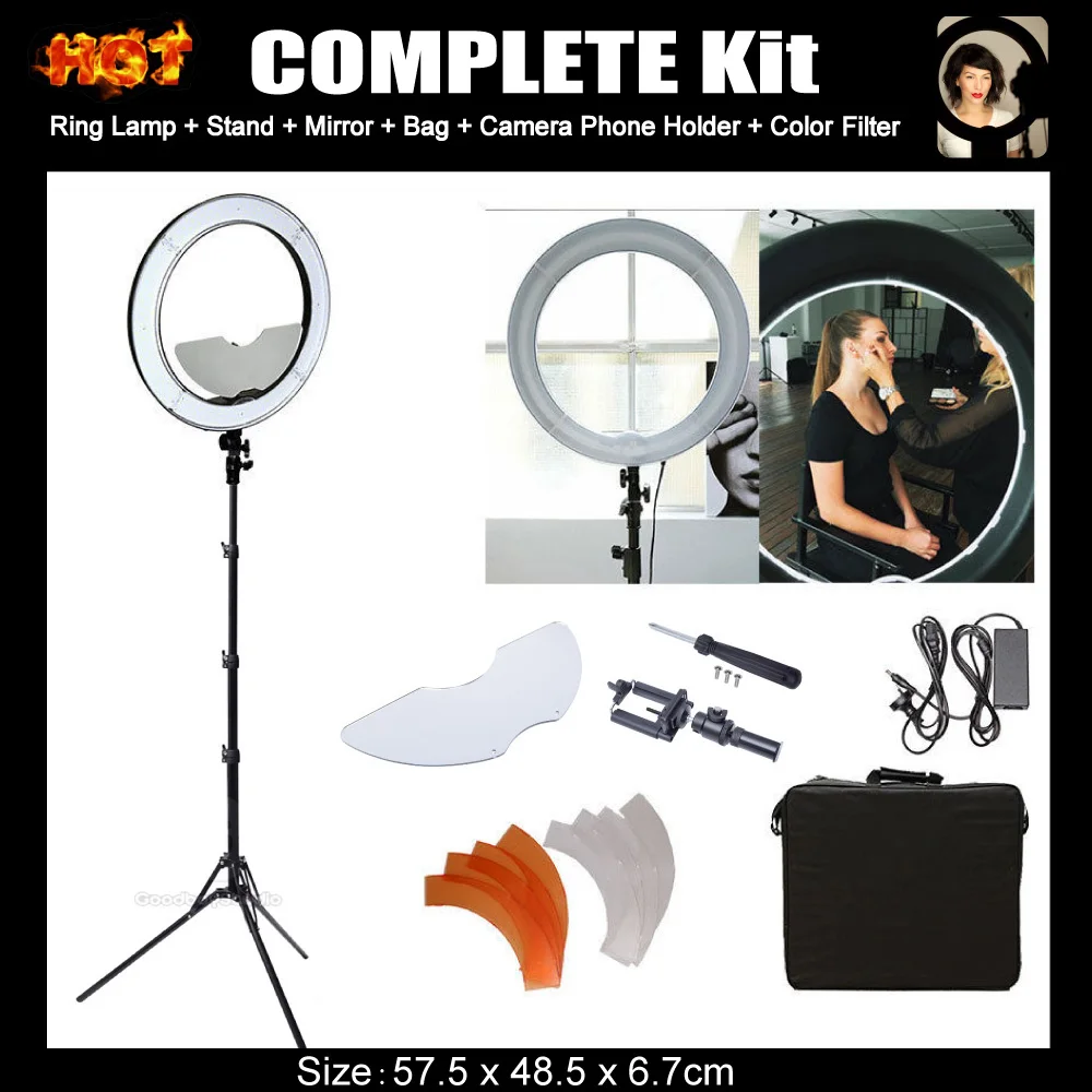 Studio Dimmable 48cm 19" 55W 5500K Mirror LED Ring Light with 185cm Tripod Stand for Photography Make Up Video Photo Selfie
Studio Dimmable 48cm 19" 55W 5500K Mirror LED Ring Light with 185cm Tripod Stand for Photography Make Up Video Photo Selfie