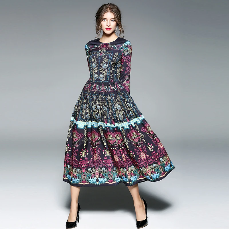 2017 autumn women Vintage print dress high quality O-Neck Full sleeve Mid-Calf long dresses Office Lady Party A-Line dress
2017 autumn women Vintage print dress high quality O-Neck Full sleeve Mid-Calf long dresses Office Lady Party A-Line dress