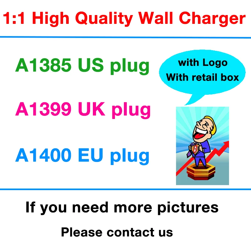 10pcs Original 1:1 Quality A1400 A1385 A1399 EU US UK Plug USB AC Power Adapter Wall Charger For iphone 5 6 6s 7 8 PLUS X XS
10pcs Original 1:1 Quality A1400 A1385 A1399 EU US UK Plug USB AC Power Adapter Wall Charger For iphone 5 6 6s 7 8 PLUS X XS