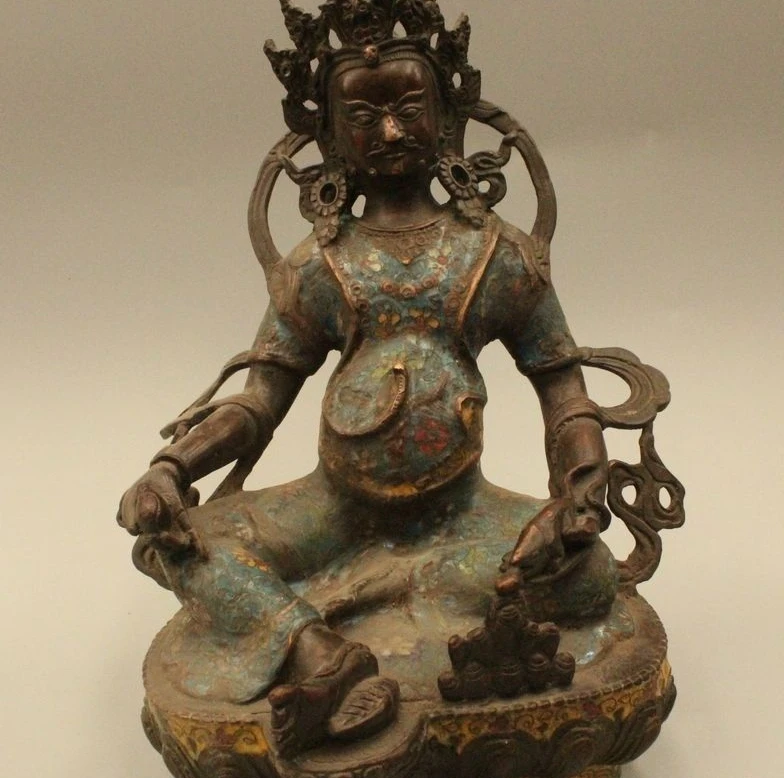11"Chinese Tibet Buddhism Cloisonne Bronze Money drawing Jambhala Buddha Statue
11"Chinese Tibet Buddhism Cloisonne Bronze Money drawing Jambhala Buddha Statue