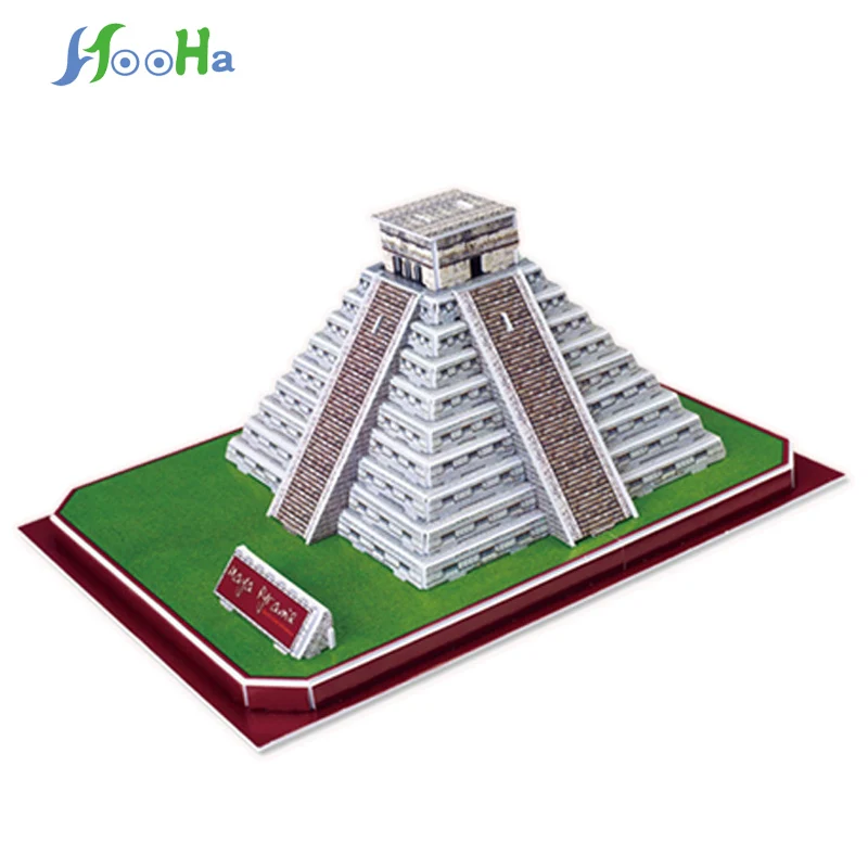 50pcs/lot Kids Toys DIY Jigsaw 3D Puzzle House Building Wooden for Children Wood Toy Puzzles Baby Mexico Mayan Pyramid | Игрушки и хобби
