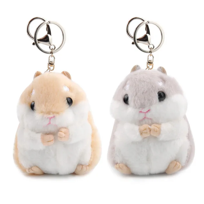 Fashion Cute Cartoon Animal Plush Hamster Toys Key Chain Ring Woman Faux Rabbit Fur Pom Pom Keychain Bauble Plush Mouse Dolls (16)