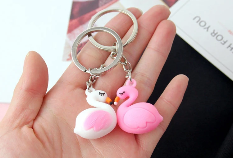 

pink white Flamingo Keychain Cartoon Animal Car Bag Keyring Key Chains Men Women Keychains Small Pendant