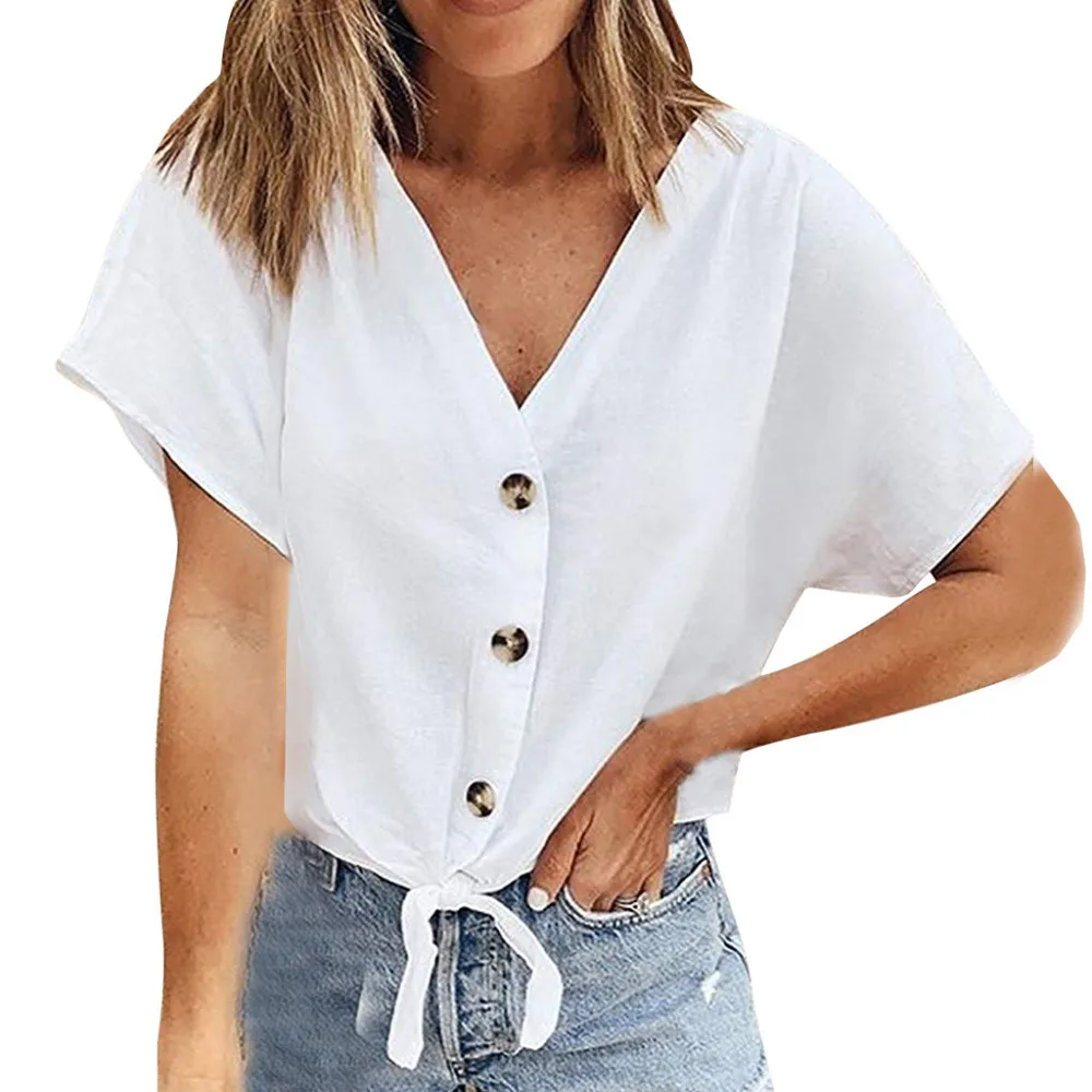 Insert Knot Front Women Tops And Blouses 2019 Summer V-Neck Button Solid Summer Blouse Casual Loose Daily Blouse Tunique Femme
Insert Knot Front Women Tops And Blouses 2019 Summer V-Neck Button Solid Summer Blouse Casual Loose Daily Blouse Tunique Femme