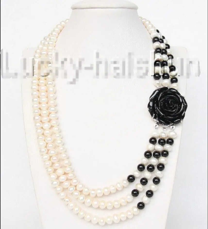 Hot sale new Style >>>>>17"-20" 8mm 3row round white freshwater pearls black agate necklace j9326
Hot sale new Style >>>>>17"-20" 8mm 3row round white freshwater pearls black agate necklace j9326