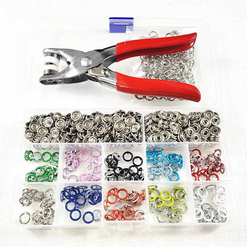 

200sets Colorful Metal Prong Ring Claws Buttons Press Studs Sewing Craft Fastener Snap Pliers Craft Tool For Baby Child Clothes