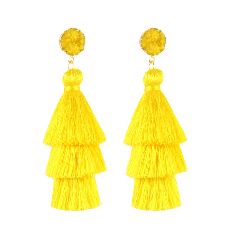 Lzhlq Blue Dangle Druzy Earrings Drop Tassel Earrings Female Long Layered Raffia Tassels Earring Fringo Boho Bohemian Jewelry (4)