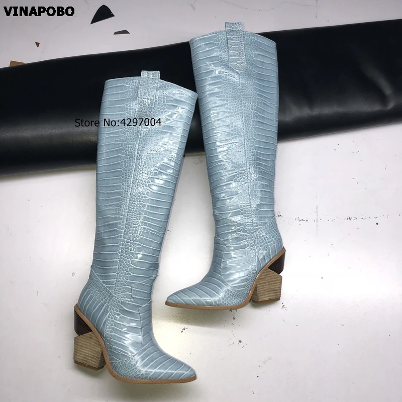 1Candy-color-snake-skin-Women-Boots-2018-Pointed-Toe-Western-Boots-Cowboy-Boots-runway-design-Chunky (2)