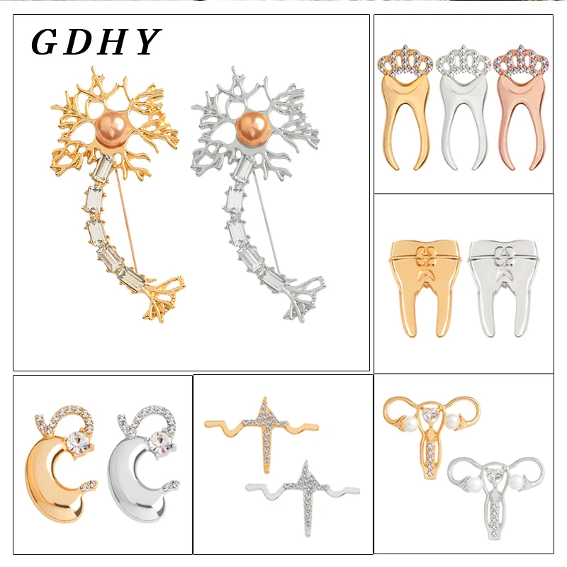 

GDHY Neuron Medical Organ Brooch Gold Silver Stomach Uterus Nervous System Heartbeat Zircon Teeth Human For Doctor Nurse Gifts