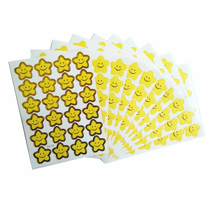 

10 sheets/lot 9*12.5cm Mini Paper Children toys stickers yellow Five-pointed star Sticker School Teachers Rewards Sticker