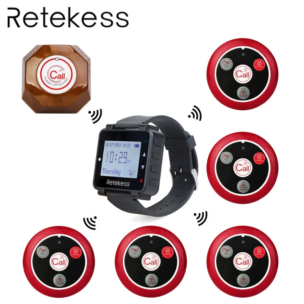 RETEKESS Wireless Calling System Restaurant Pager Beeper 1 Watch Receiver + 1 Button For Kitchen + 5 Call Button For Customers
RETEKESS Wireless Calling System Restaurant Pager Beeper 1 Watch Receiver + 1 Button For Kitchen + 5 Call Button For Customers
