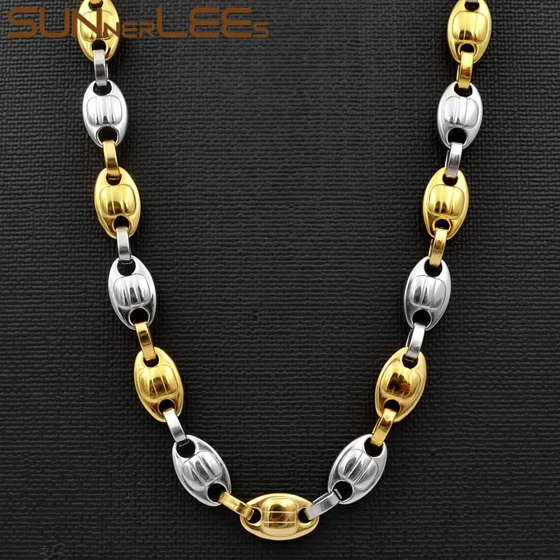 SUNNERLEES Fashion Jewelry Stainless Steel Necklace 10mm Coffee Beans Link Chain Silver Gold Color For Men Women SC75 N
SUNNERLEES Fashion Jewelry Stainless Steel Necklace 10mm Coffee Beans Link Chain Silver Gold Color For Men Women SC75 N