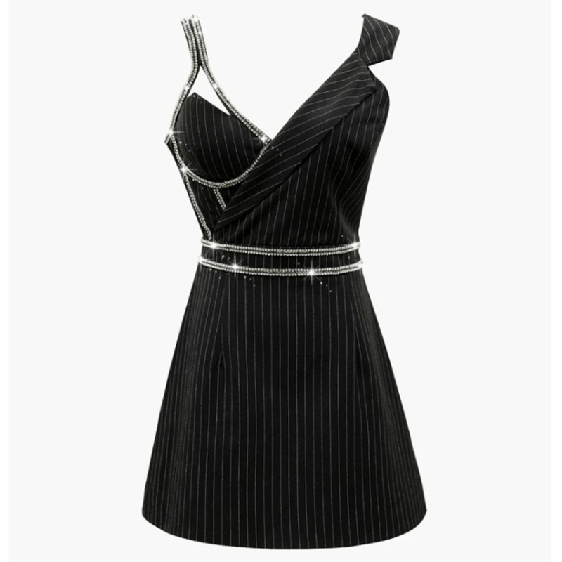 PERHAPS U sexy sling sleeveless v neck halter mini short dress a line summer striped diamond black D1553
PERHAPS U sexy sling sleeveless v neck halter mini short dress a line summer striped diamond black D1553