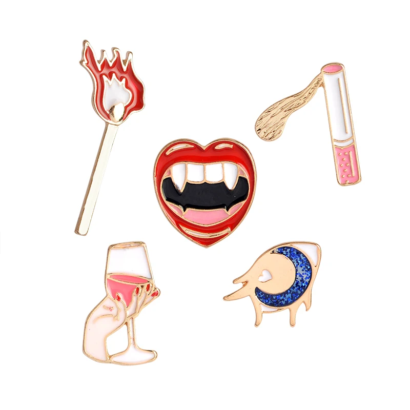 Gothic Vampire Enamel Brooch Lips Eye Wine Matches Cigarette Pins Denim clothes bag Button Badge Cartoon punk Jewelry Gift
Gothic Vampire Enamel Brooch Lips Eye Wine Matches Cigarette Pins Denim clothes bag Button Badge Cartoon punk Jewelry Gift