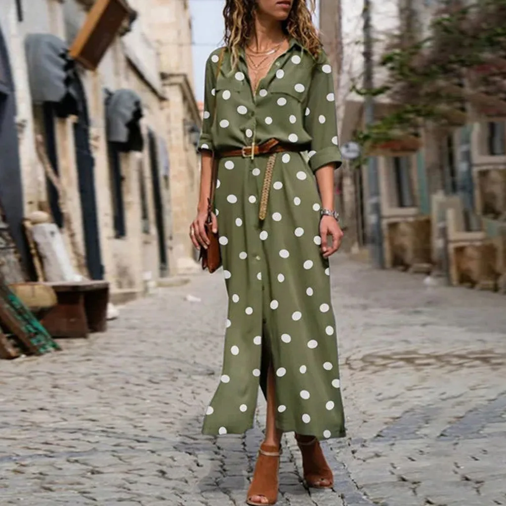 Auturm Tops High discount Women Summer Dot Print Long Sleeve Button Long Dress Party Beach Dress 25 Dropshing
Auturm Tops High discount Women Summer Dot Print Long Sleeve Button Long Dress Party Beach Dress 25 Dropshing