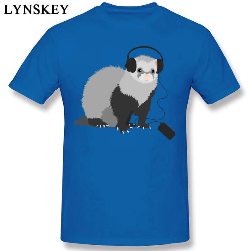 High Quality Street T Shirts 100% Cotton Funny Music Loving Ferret Round Neck Men Tops T Shirt Birthday Summer Fall Tee Shirts blue