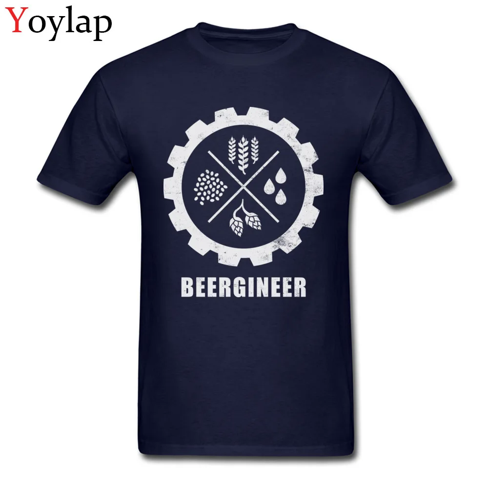 Funny Unique T-shirts Crewneck Cotton Fabric Beergineer Gear T-Shirt Student Tops Tees Short Sleeve Summer Autumn Unique Tee-Shirt navy