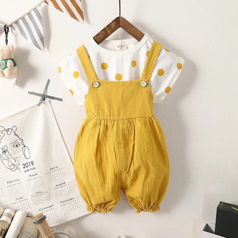 2019 New summer Baby Infants girls cute sweet Polka Dot print t-shirt Tops +casual overall shorts 2pcs Clothing Sets C2360
2019 New summer Baby Infants girls cute sweet Polka Dot print t-shirt Tops +casual overall shorts 2pcs Clothing Sets C2360