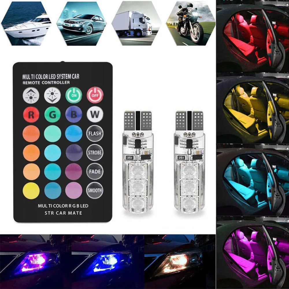 Car Styling 2PCS Auto T10 W5W 5050 6SMD RGB LED Multi Color Atmosphere Light Car Wedge Lamp Bulbs With Remote Control
Car Styling 2PCS Auto T10 W5W 5050 6SMD RGB LED Multi Color Atmosphere Light Car Wedge Lamp Bulbs With Remote Control