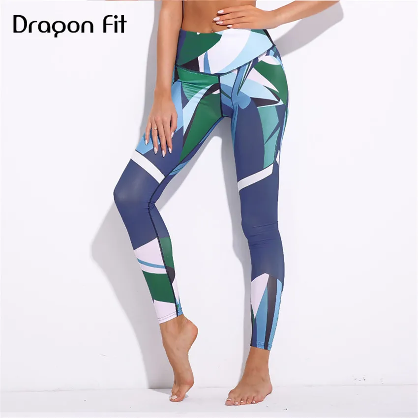 Женские эластичные Леггинсы для йоги Dragon Fit синие бега фитнеса дышащие