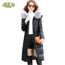 Chaqueta de plumón de cuero genuino con capucha de piel de zorro 2019 de moda de invierno nuevas Parkas delgadas de alta calidad abrigo de gran tamaño LY416(China)