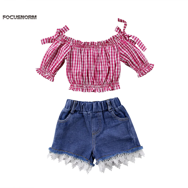 Фото 2018 модные милые летние комплекты из 2 предметов для маленьких девочек красная