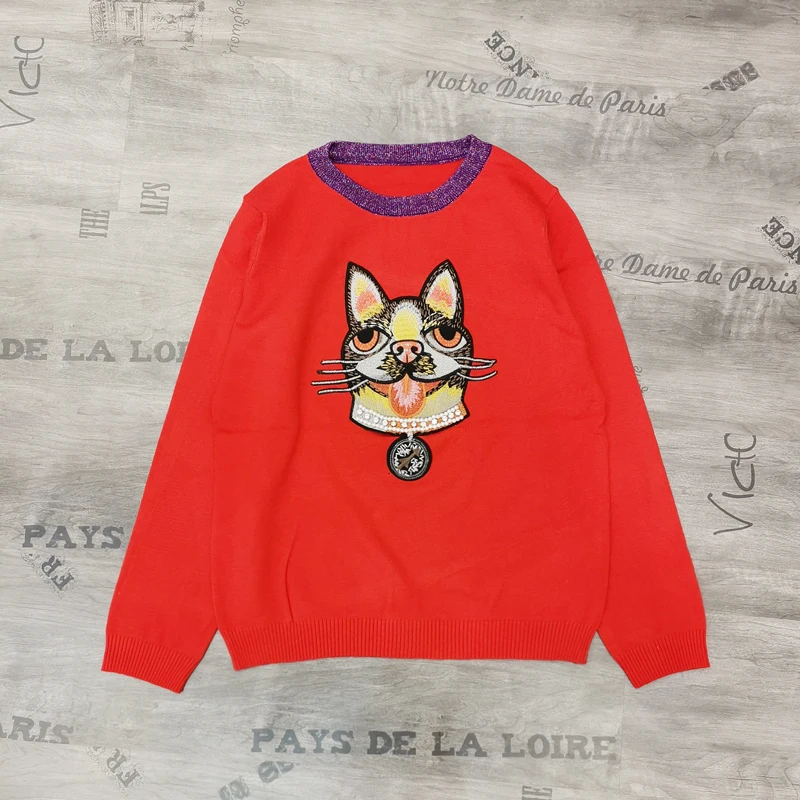 Luxury Designer Brand Knitted Sweater for Women Runway O Neck Embroidered Dog Knitted Pullover Sweater
Luxury Designer Brand Knitted Sweater for Women Runway O Neck Embroidered Dog Knitted Pullover Sweater