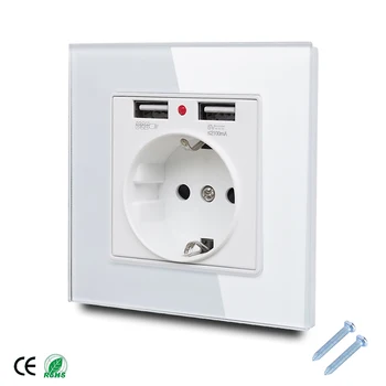 86*86mm Glass Panel EU Wall Socket with 2.1A 2 USB Charging Ports, 16A 2100mA Electrical Wall Power Socket
86*86mm Glass Panel EU Wall Socket with 2.1A 2 USB Charging Ports, 16A 2100mA Electrical Wall Power Socket