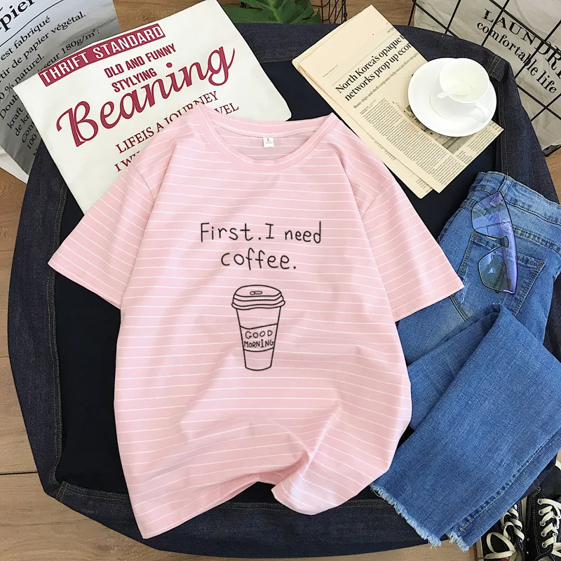 Women Summer Tops First I Need Coffee Harajuku Striped Shirts Funny T Shirts Femal Short Sleeve Ulzzang Tee Shirt Femme Dropship
Women Summer Tops First I Need Coffee Harajuku Striped Shirts Funny T Shirts Femal Short Sleeve Ulzzang Tee Shirt Femme Dropship