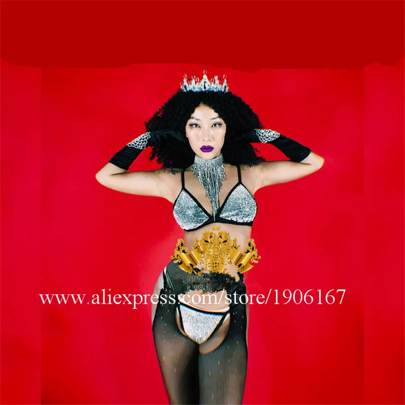 Nightclub Female Sexy Rhinestone Bikini Dance Team Clothes Sexy Girl Stage Performance Ballroom Costumes With Crown
Nightclub Female Sexy Rhinestone Bikini Dance Team Clothes Sexy Girl Stage Performance Ballroom Costumes With Crown