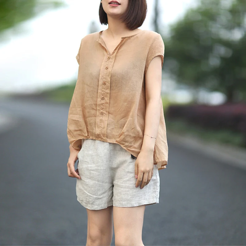 Johnature Women 2019 Summer Short Sleeve Button Blouse Cotton Linen V-neck New Solid Shirts Color Casual Women Cloths Top
Johnature Women 2019 Summer Short Sleeve Button Blouse Cotton Linen V-neck New Solid Shirts Color Casual Women Cloths Top