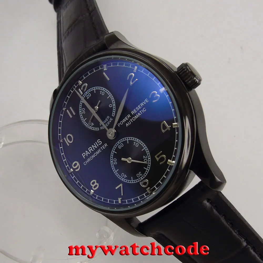 43mm parnis black dial PVD case power reserve automatic movement mens watch P262
43mm parnis black dial PVD case power reserve automatic movement mens watch P262