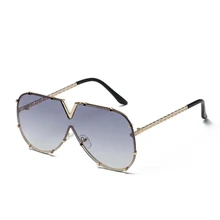 Moda V Superdimensionada Óculos De Sol Das Mulheres Dos Homens óculos de Condução Espelho Óculos De Sol Óculos de Marca de Luxo Fresco UV400 Armação de Metal Óculos de Sol(China)