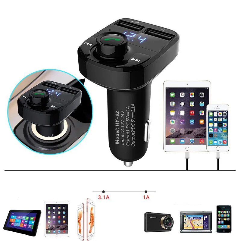 JaJaBor Bluetooth Car Kit FM Transmitter Handfree Car MP3 Audio Player Voltage Detection Noise Cancellation Dual USB Car Charger