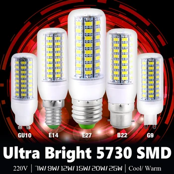 

E27 E14 LED lamp GU10 G9 B22 24 36 48 56 69 72LEDs SMD 5730 Corn Bulb AC 220V 230V 240V Chandelier LEDs Candle light Spotlight