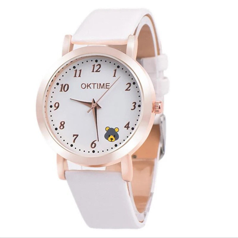 Simple Luxury PU Leather Women Watches Digital Bear Quartz Wrist Jewelry Ladies Child Student Watch Clock Drop Shipping | Наручные часы