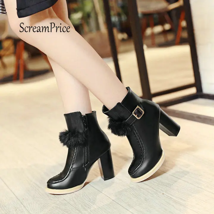 Women Platform Thick High Heel Anke Boots Side Zipper Plush Winter Warm Fashion Woman Shoes White Beige Black
Women Platform Thick High Heel Anke Boots Side Zipper Plush Winter Warm Fashion Woman Shoes White Beige Black