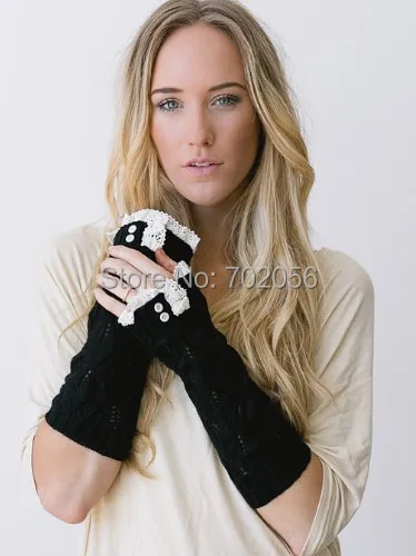 

Solid Lace knitted Fingerless Gloves Ballet Dance button glove wrist warmers Arm Warmers mitten Fashion 3 colors #3720