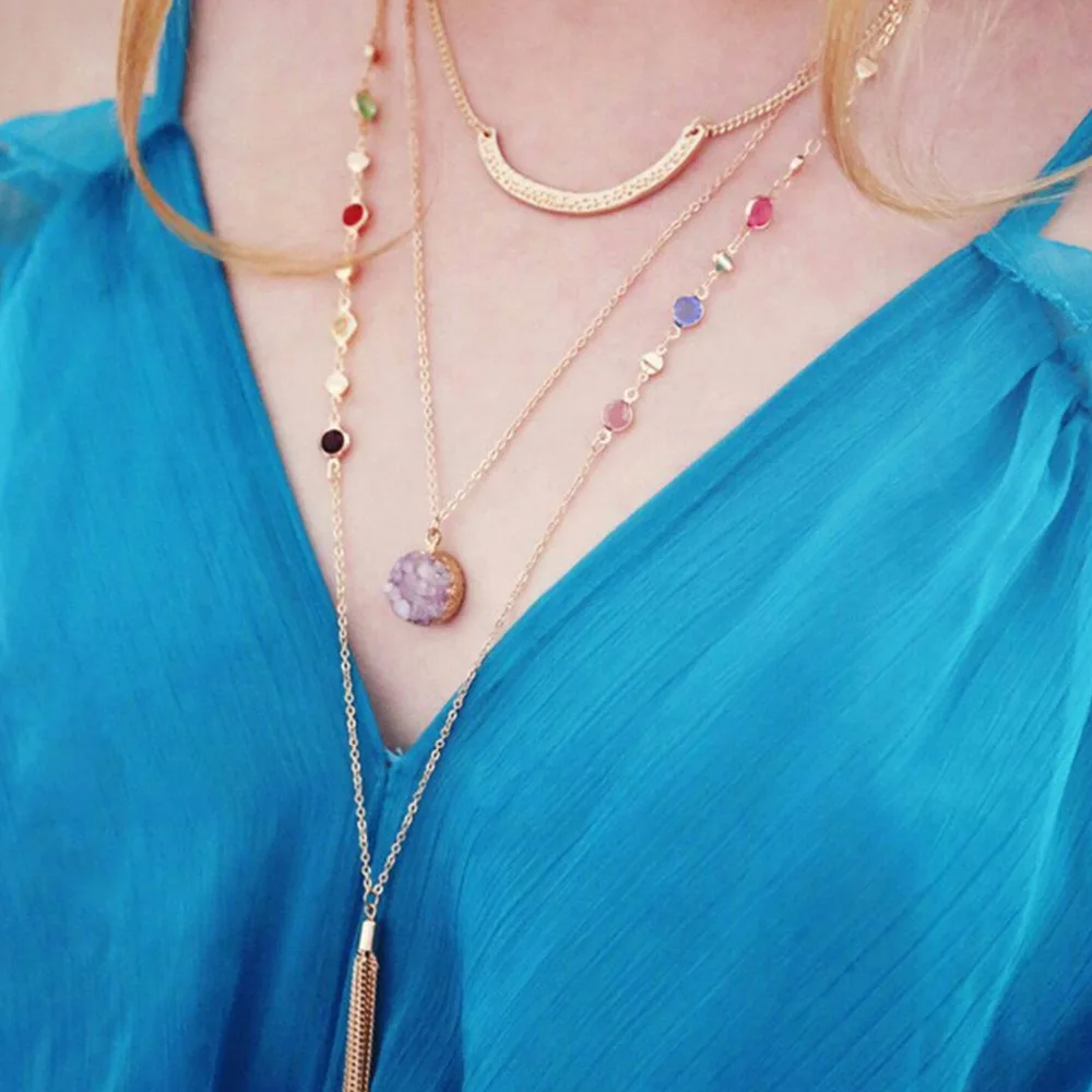 Фото EManco заявление кисточкой цепочки и ожерелья для женщин многослойная цепочка
