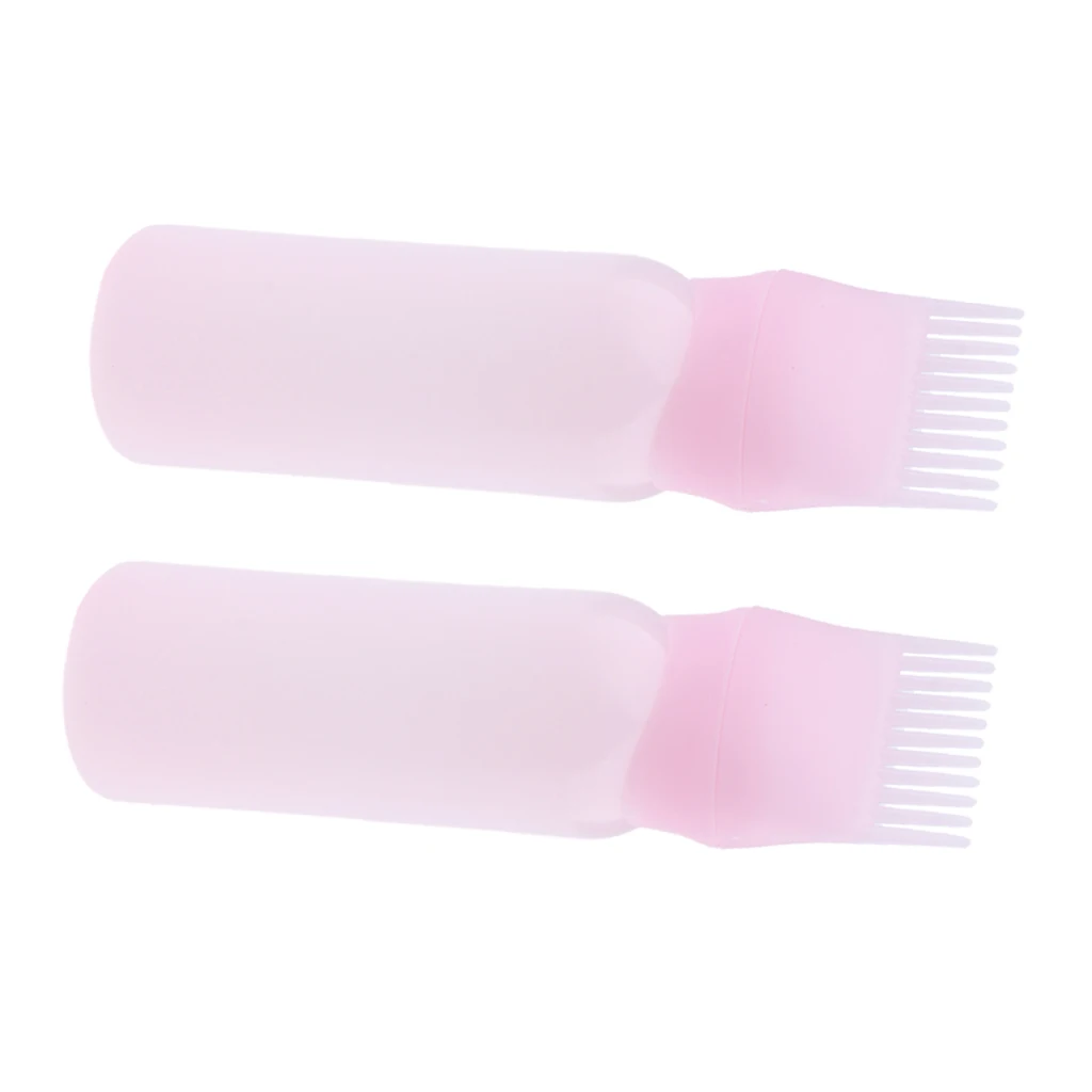 2pcs Pink Empty Plastic Hair Dye Applicator Dispensing Brush Salon Coloring Bottles Comb 60ml