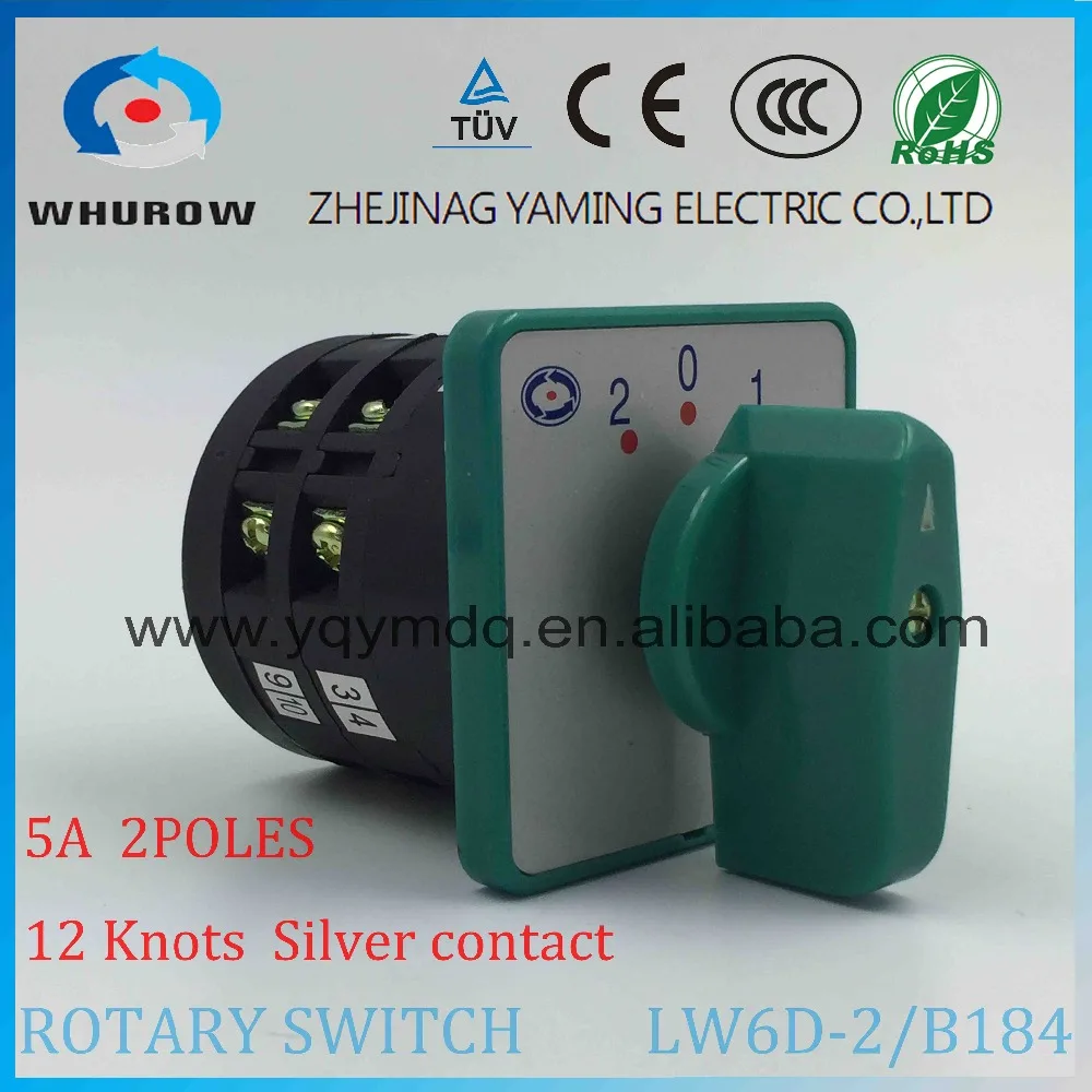 Rotary switch 3 positions LW6-2/B184 green changeover cam universal switch 380V 5A 2 pole 12 terminals sliver contacts
Rotary switch 3 positions LW6-2/B184 green changeover cam universal switch 380V 5A 2 pole 12 terminals sliver contacts