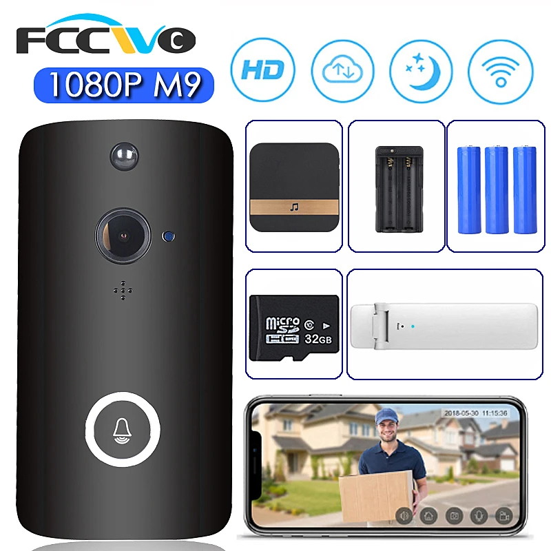 FCCWO Full HD 1080P WIFI Doorbell Smart IP Wireless Intercom Doorbell PIR Motion Detection Night Vision Doorbell Security Camera
FCCWO Full HD 1080P WIFI Doorbell Smart IP Wireless Intercom Doorbell PIR Motion Detection Night Vision Doorbell Security Camera
