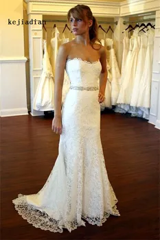 Vestido De Novias High Quality Lace Wedding Gown Sleeveless Strapless mermaid Wedding Dress with Beades
Vestido De Novias High Quality Lace Wedding Gown Sleeveless Strapless mermaid Wedding Dress with Beades