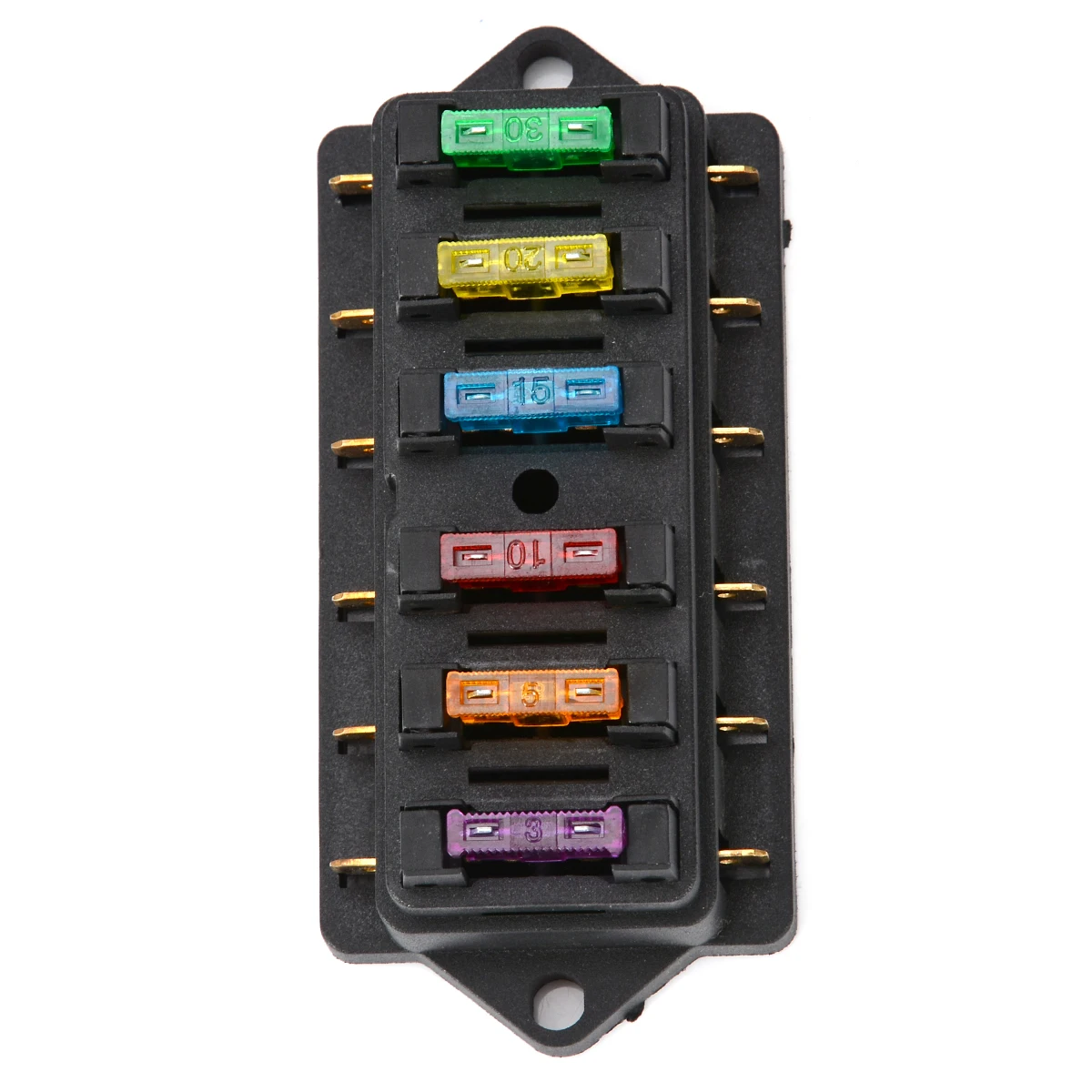 1pc 6.3mm 6 Way Circuit Standard Blade Fuse Holder DC12V/24V with 6 Fuses For Auto Car Accessories